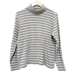 LL Bean Gray White Striped Ribbed Turtleneck Sz L